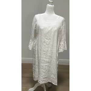 NWT Crown Linen Design 100% Linen Beige Summer Dress Sz Small Party Tropical